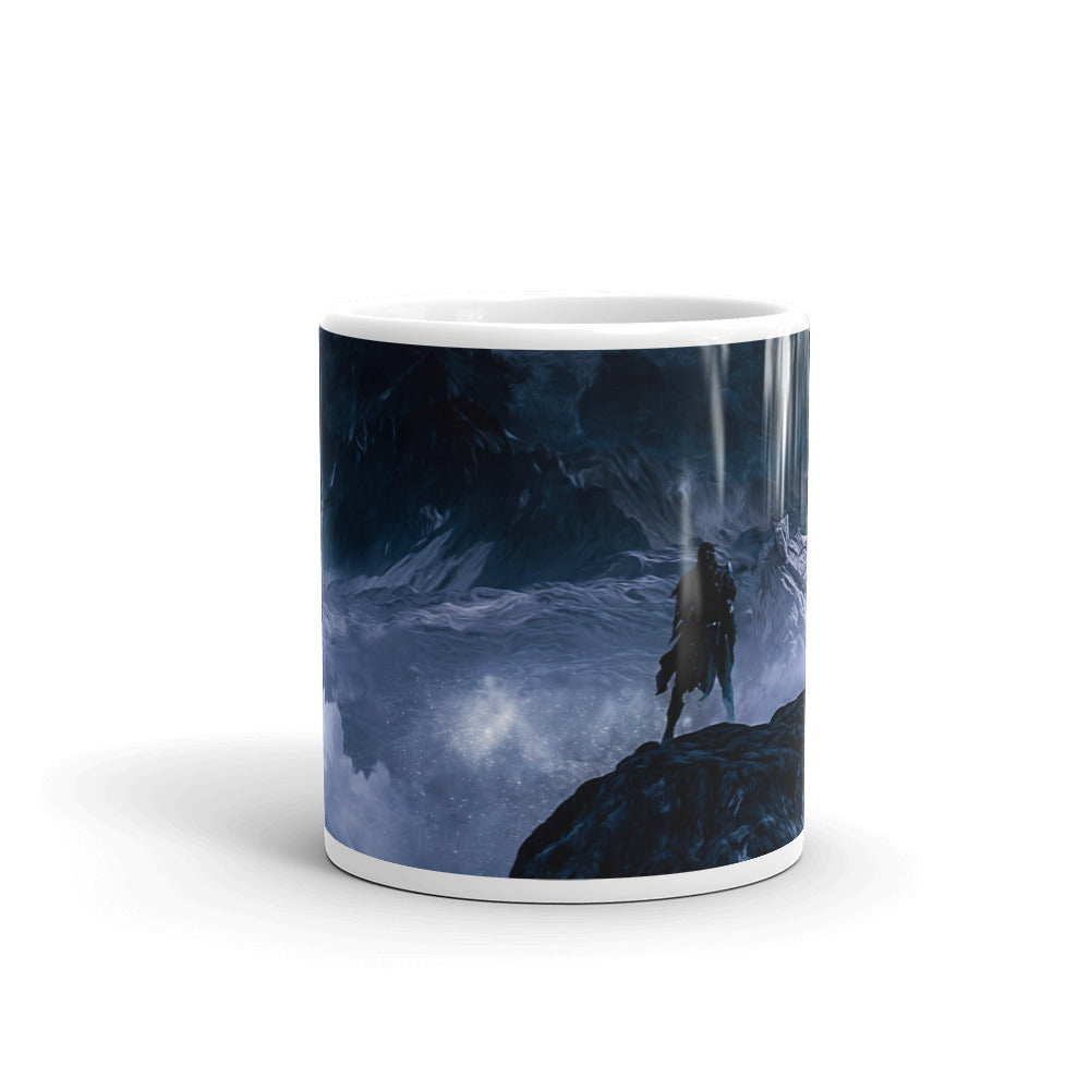 A Flame of Hurt and Harrow Cover Art White Glossy Mug