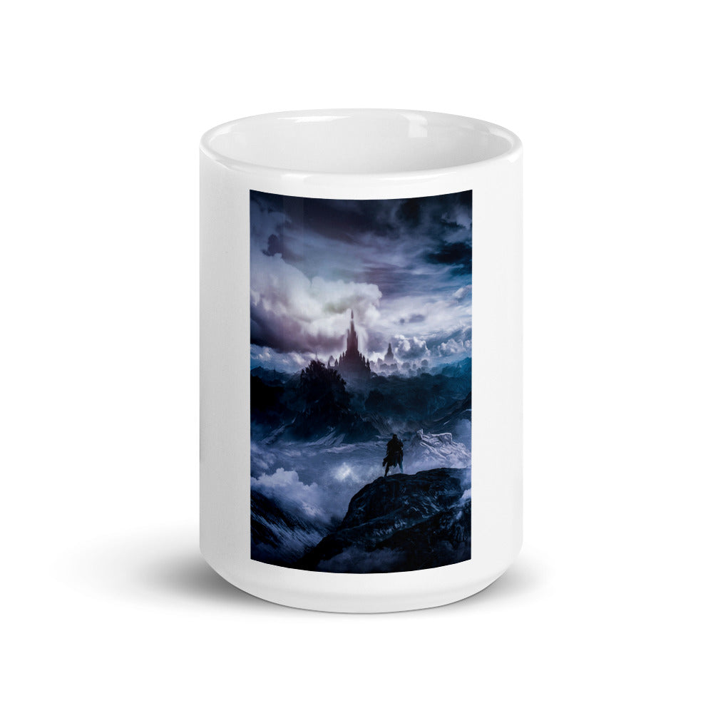 A Flame of Hurt and Harrow Cover Art White Glossy Mug